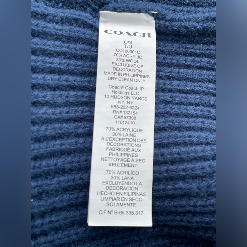 Coach True Blue Ribbed Beanie. - Picture 11 of 12